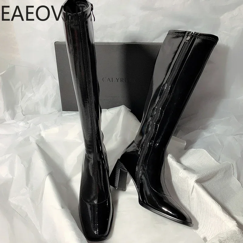 Women Winter High Heel Knee High Boots Fashion Square Toe Long Knight Bootties