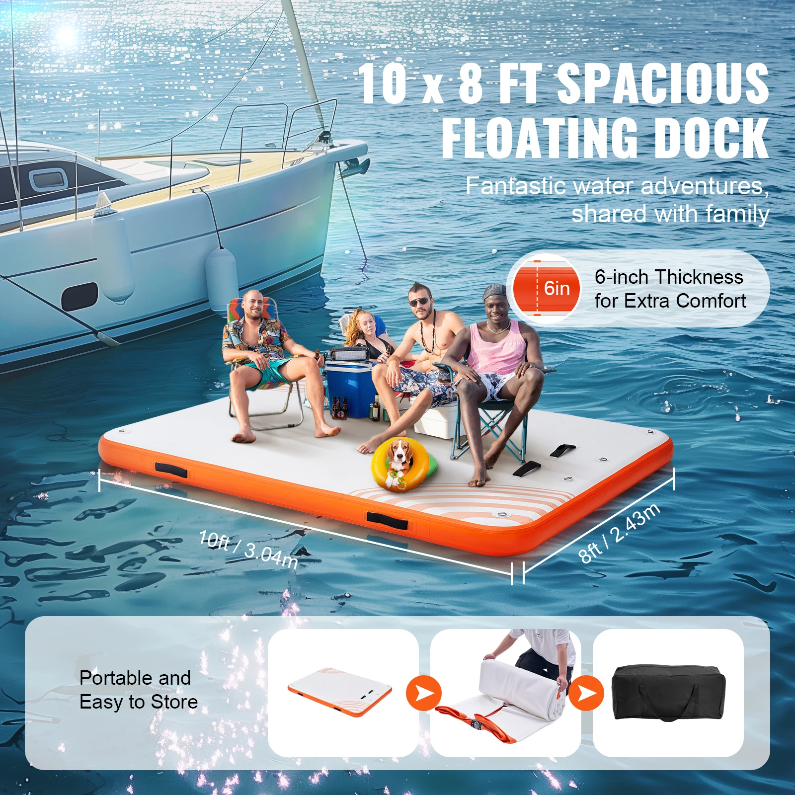 Swimming Pool Accessory SucceBuy Inflatable Floating Dock 10x8FT Non-Slip Water Detachable Ladder Portable Carrying Bag Floating Platform Island Raft