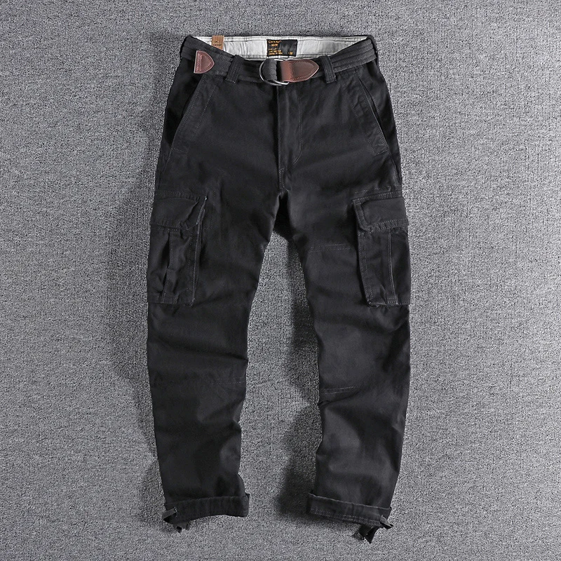 Pantaloni mimetici pesanti Abbigliamento uomo Multi-tasche Pantaloni da esterno patchwork in tinta unita Cargo retrò Abbigliamento casual Jogger - immagine 2