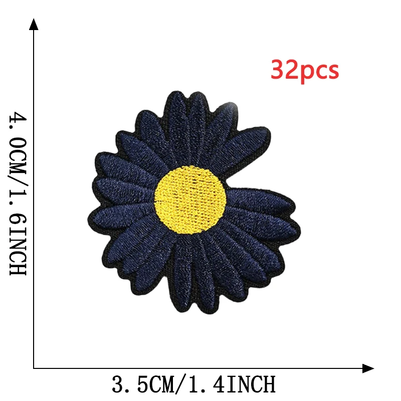 Description Picture 5 of item32pcs Daisy Iron On Patches Lot For Clothes Small Flower Stripe Fabric Sew Designer Bulk Mix Pack Embroidery Cute Thermoadhesive