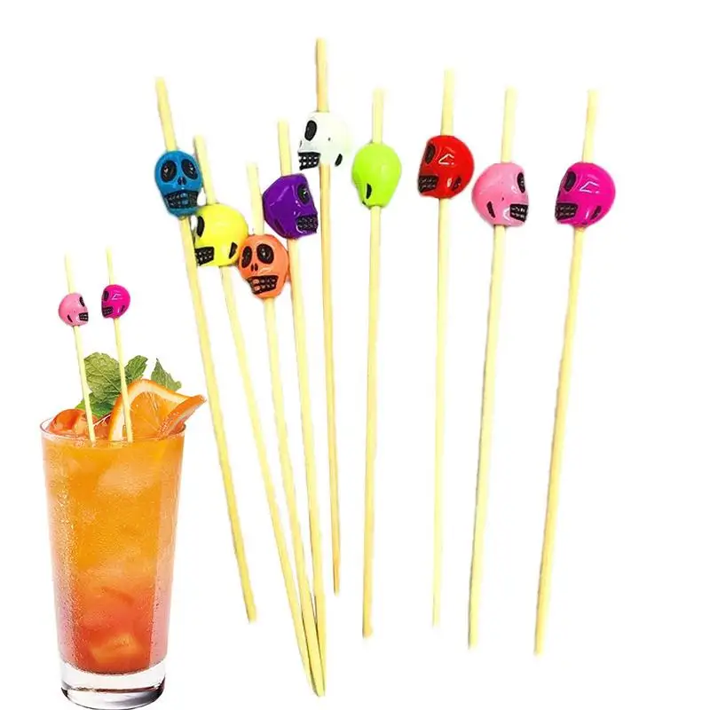 

100pcs Cocktail Picks Skull Shape Food Fruit Sticks Halloween Party Fruit Skewers Decorative Toothpicks For Appetizer Snack Fork