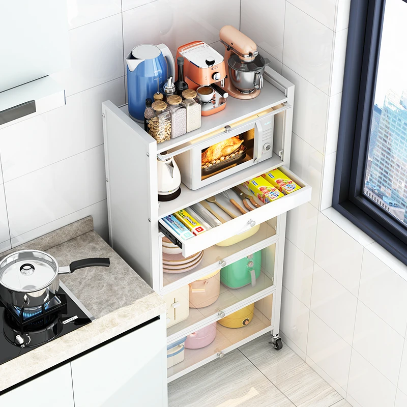 

Multi-Layer Floor Movable Microwave Oven Rack Storage Cabinet