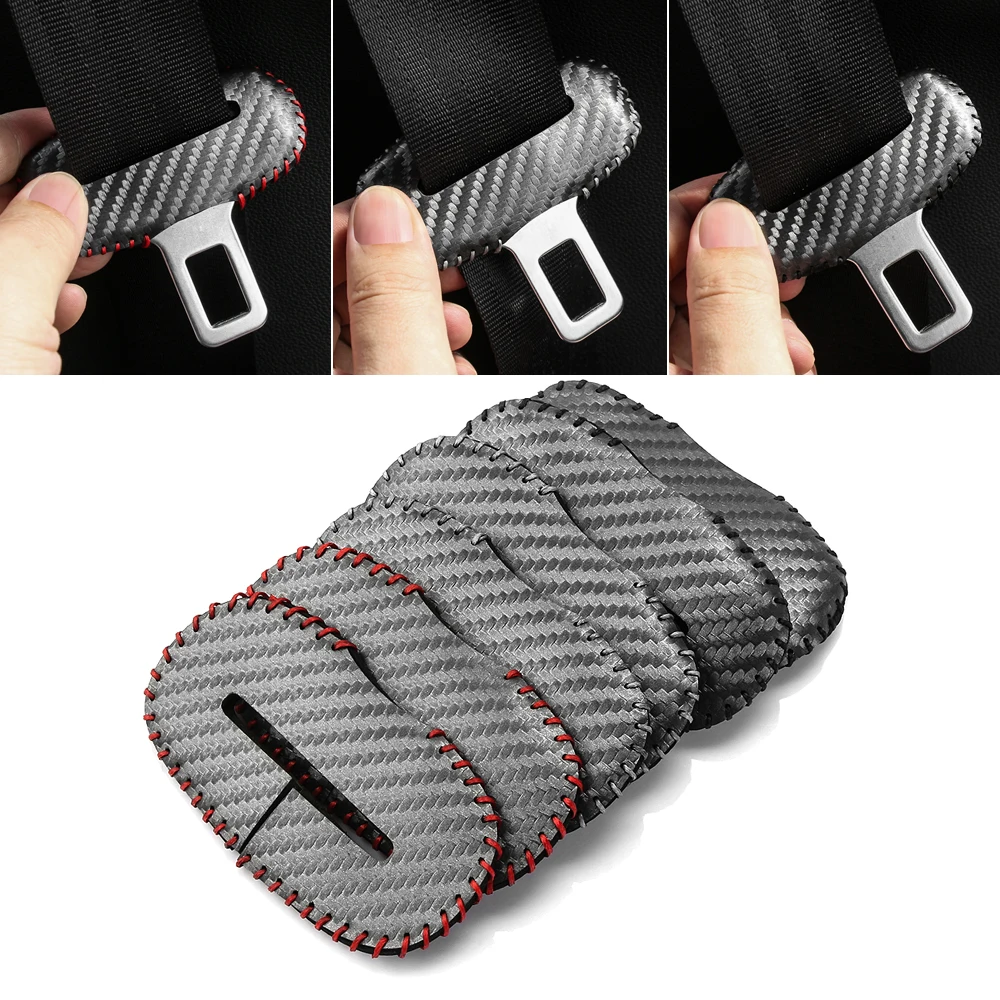 Carbon Fiber Leather Seat Belt Buckle Protector - Anti-Scratch Cover and Safety Accessory