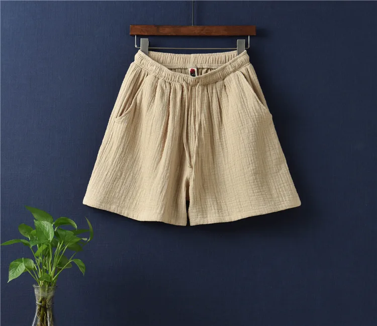 trendy clothes New Style Cotton Linen Women Shorts 2022 Summer New Solid Elastic Waist Women Shorts Wide Leg Shorts RV634 nike shorts