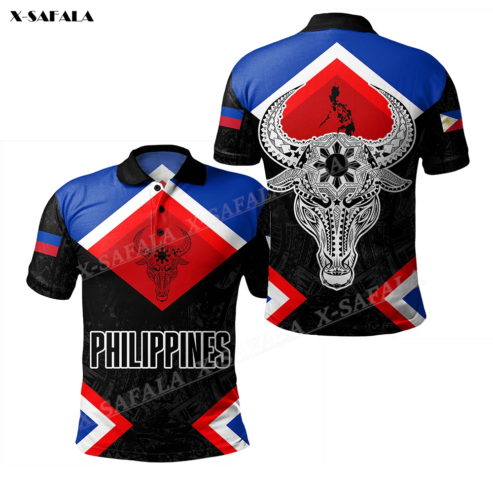 

Water Buffalo Sun Tribal Philippines Independence Day Flag 3D Print Men Thin Polo Shirt Top Tee Collar Short Sleeve Breathable