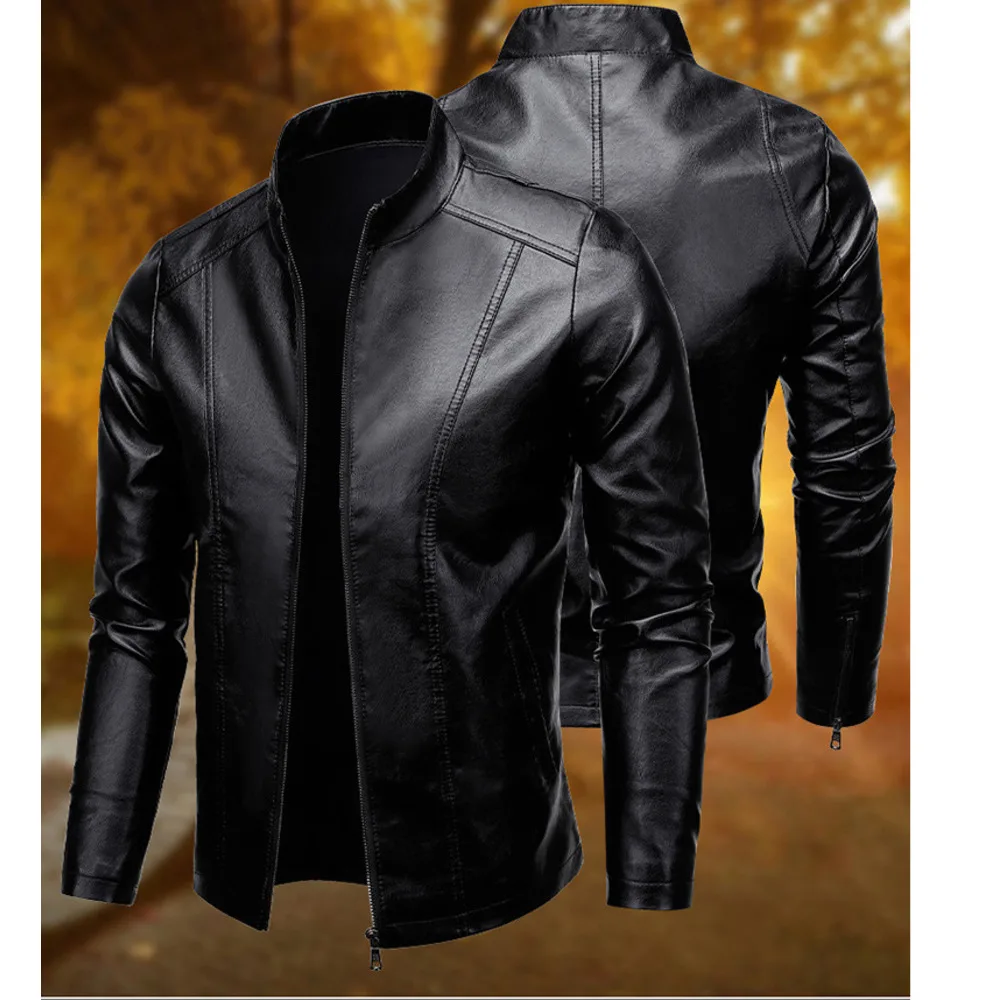 Neue lässige, lockere, dünne Motorrad-Lederjacke für Herren_voghion.com