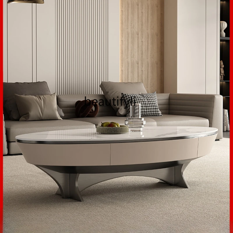 

Italian-Style Light Luxury Modern Minimalist Oval Stone Plate Designer Storage Living Room Coffee Table TV Cabinet