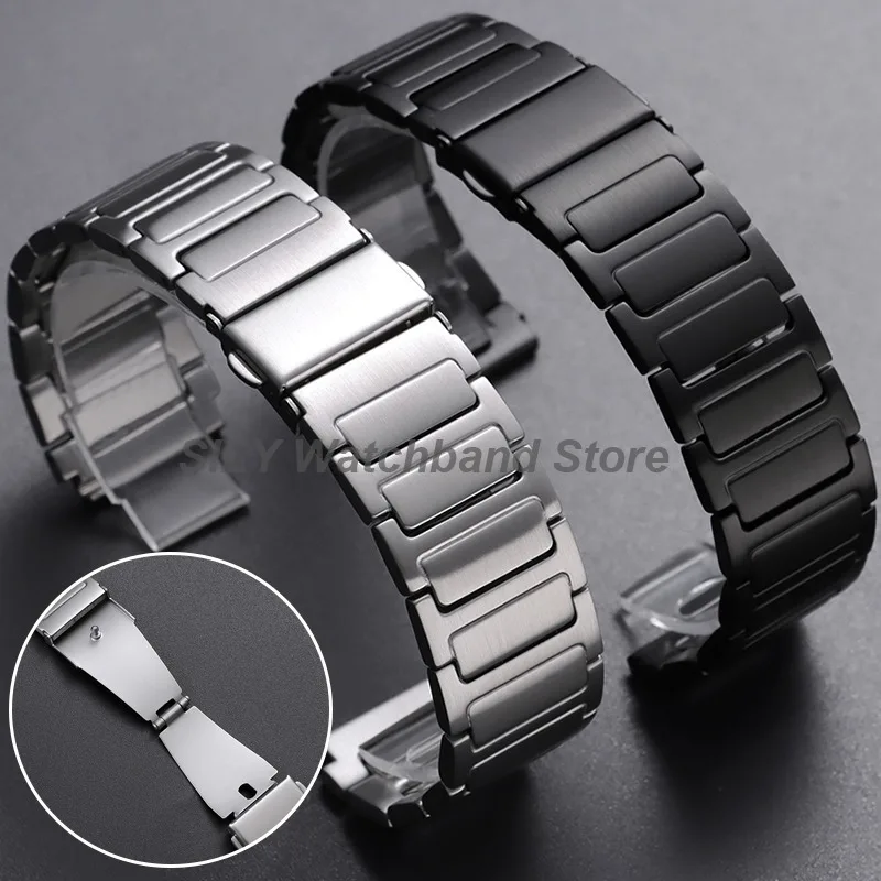 Elegant Stainless Steel Butterfly Buckle Watch Strap - Quick Release, Silver & Black
