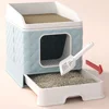 Foldable Fully Enclosed Cat Litter Box with Drawer Type Tray Pet Supplies Extra Large Anti-Splashing Cat Toilet with Scratch Pad 3