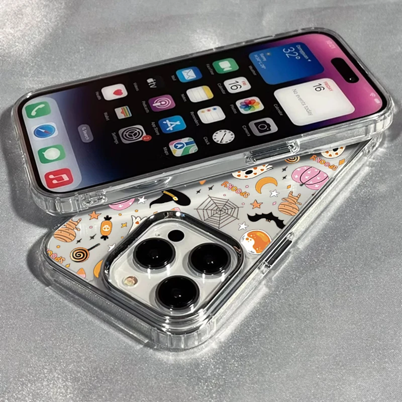 Cartoon Halloween Pumpkin Ghost Bat Transparent TPU Phone Case Cover