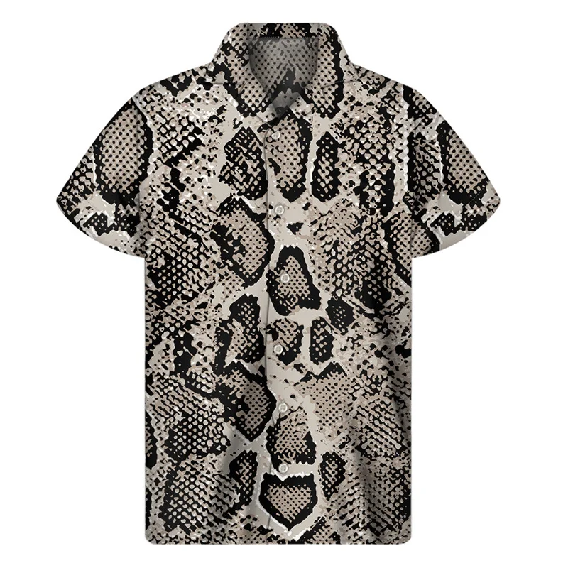 thumbnail image 1 of Camisas hawaianas con estampado 3D de piel de serpiente y animales a la moda para hombre, camisas con solapa y botones multicolor, blusas holgadas de manga corta para la calle, 1 of 5