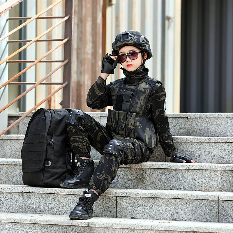 Tactical Outdoor Sport Uniform for Adult Kid Girl Boy for Children's Day Camouflag Disguise Black Eagle Camouflage Suit Set tactical suit