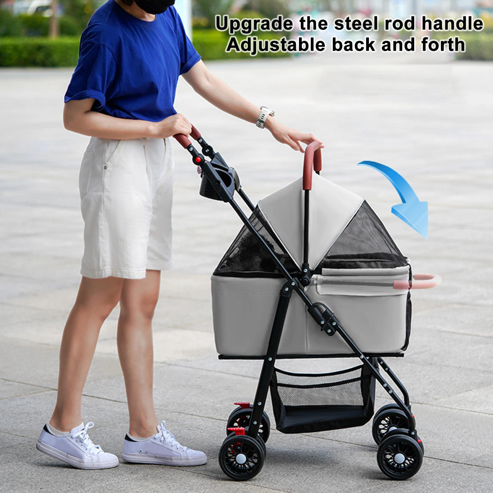 Pet Stroller, Folding Dog Stroller, Pet Folding 4 Wheels Dog/Cat Puppy Travel Carrier for Small Medium