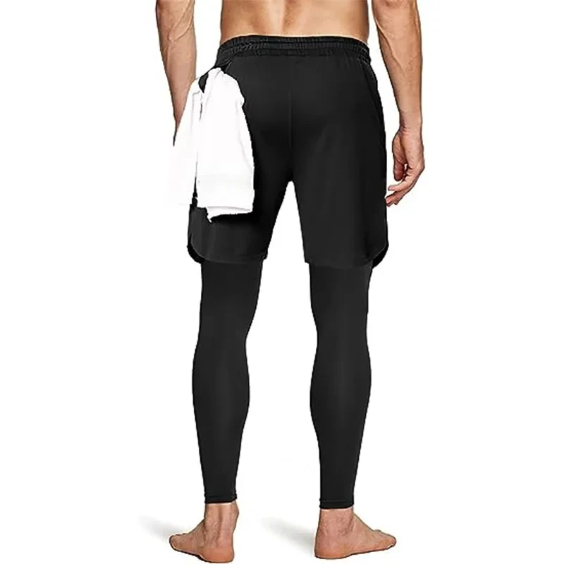 Compression Running Pants Men Double-deck 2 in 1 Sportswear Jogging Trousers Gym Training Tracksuit Workout Sport Sweatpants Men 3