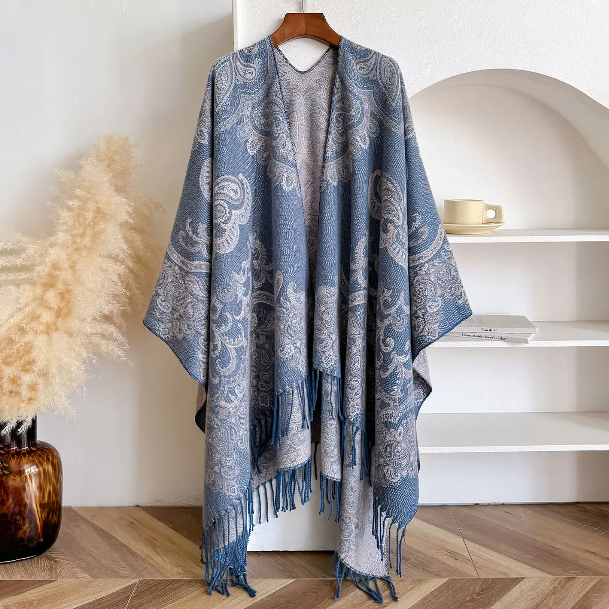 Winter Women Warm Slit Large Shawl Double Sided Paisley Print Thickening Blanket Luxury Scarf Female Pashmina Keep Warm Cloak