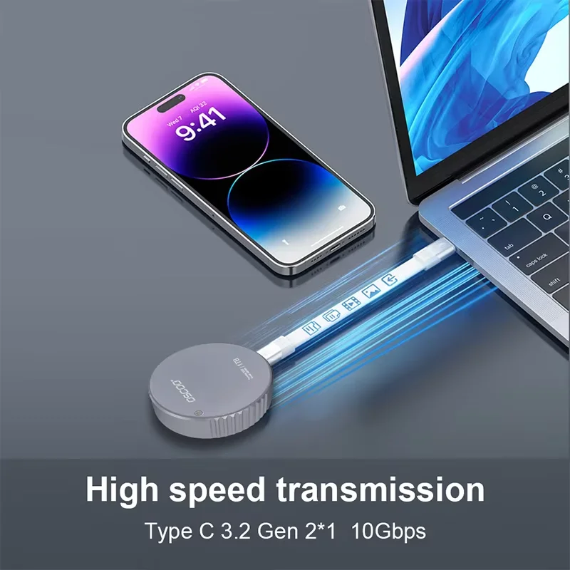OSCOO M.2 2242 PCIe3.0 External &Portable SSD MD008 Magnetic SSD With PD3.0 100W Fast Charging 10 Gbps Iphone 15 Pro/Pro Max