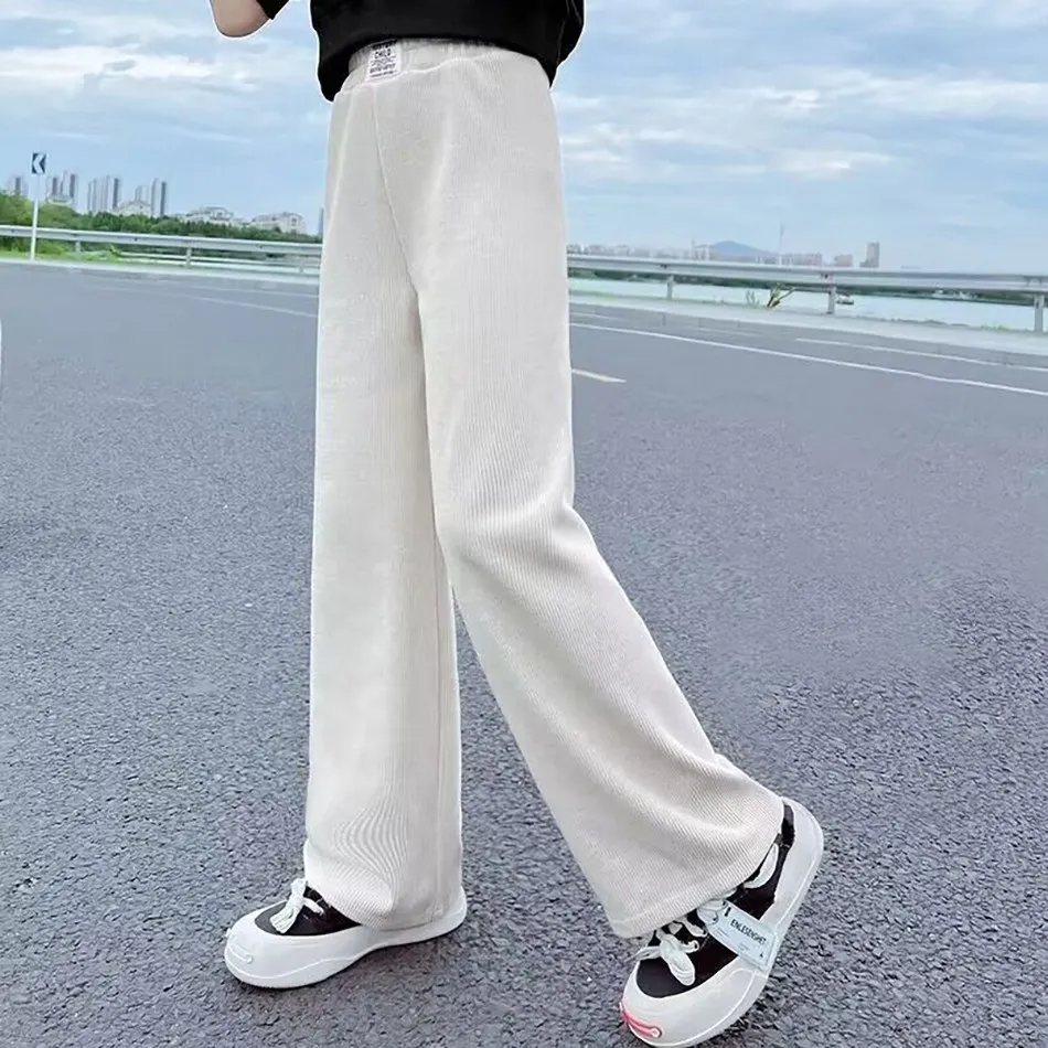 Girls Wide Leg Pants New Spring and Autumn Trendy Children's Corduroy Casual Straight Leg Pants Girls Trend Slimming Long Pants 4