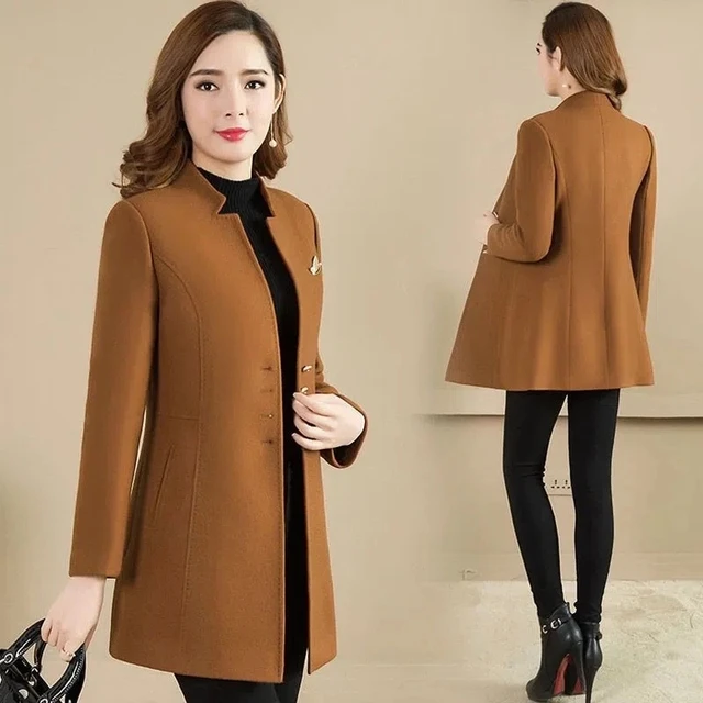 Женское шерстяное пальто, однобортное Свободное пальто средней длины, верхняя одежда, ветровка, Осень-зима 1