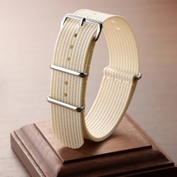 Premium Ribbed Nylon Watch Band in Military Ballistic Fabric - Khaki Field Bracelet - 22mm (Beige)