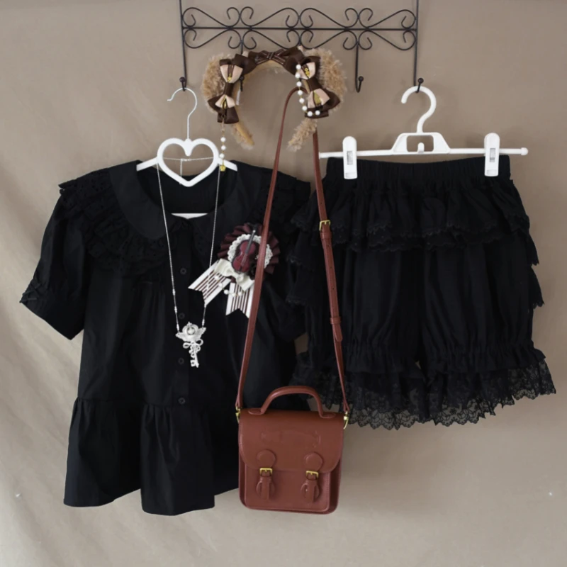 Sweet Lolita Safety Shorts Pink Girl Kawaii Lace Ruffle Cotton Underwear Tiered Pumpkin Short Pants Victorian Gothic JK Bloomers