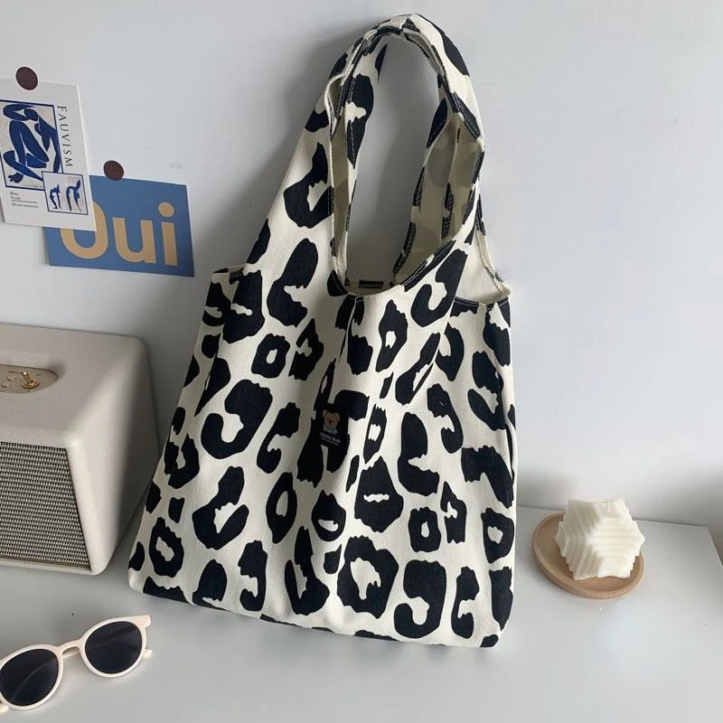 

Холщовая Сумка-тоут для женщин, дамская сумочка с леопардовым принтом для девушек, модная недорогая Повседневная сумка-шоппер на ремне