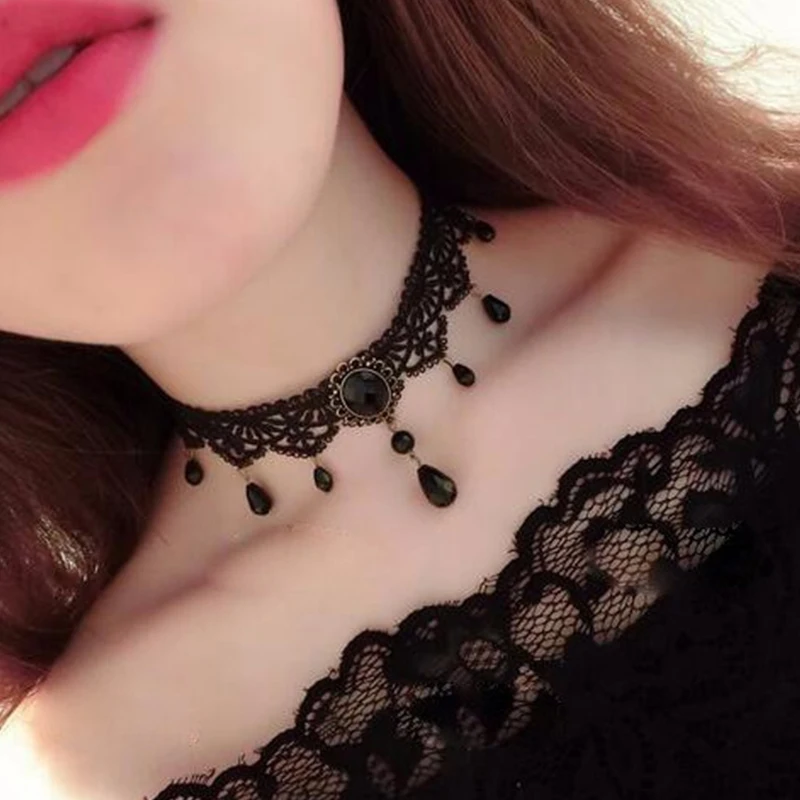 Choker Gotico Con Ciondolo Fiore Di Cera – Collana Halloween Per Donne E Ragazze – Accessorio Satinato