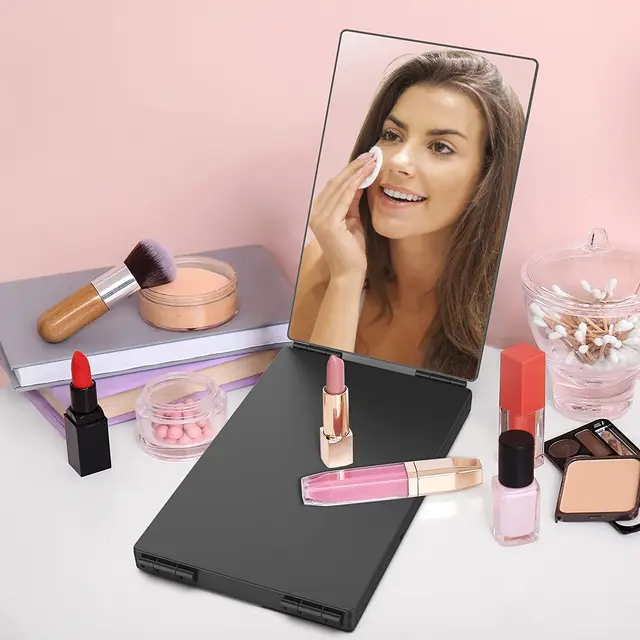 S Miroir de maquillage de vanité à trois volets portable 360 de voyage avec crochet télescopique réglable en hauteur pour miroir pliable auto-coupe de cheveux 3