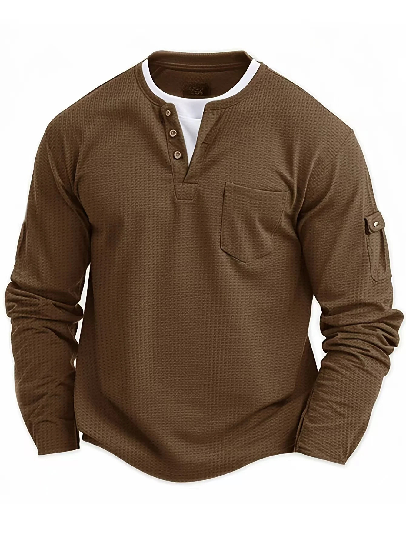 Spring Fashion Button V-neck Hoodie Retro Fake Two Piece Set Double Layer Top Men's Casual Long Sleeve Loose Hoodie
