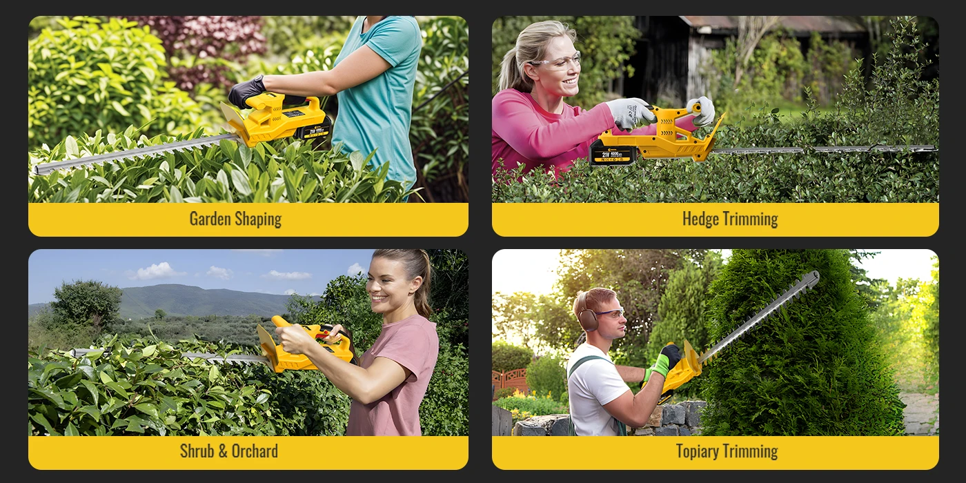 CONENTOOL 20 Zoll Elektrische Heckenschere Kabellose Unkrautentfernungsschere Gartenwerkzeug mit 2x4000mAh Akku für Makita 18V Akku – Detail 6