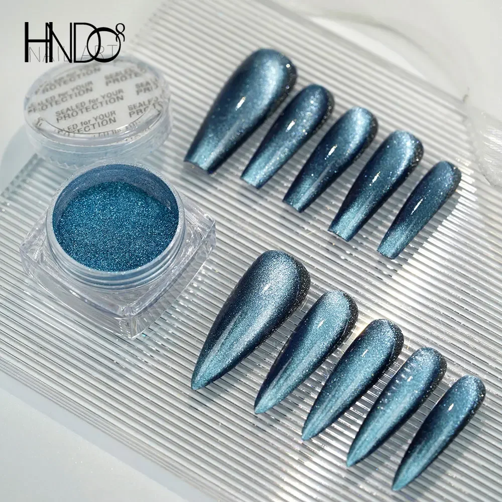 HNDO New Iced Aqua Cat Eye Magnet Powder Nail Glitter Decorations Holographic 3D Effect for Manicure Design DIY Pigment Dust