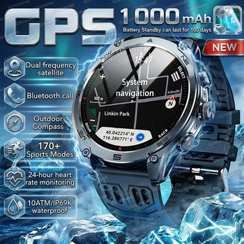 Nuovo Smartwatch GPS 2026 per Uomo, Navigazione con Mappa, Robusto e Durevole, Batteria Grande da 1000mAh, Impermeabile 10ATM, per Nuoto e 170+ Sport