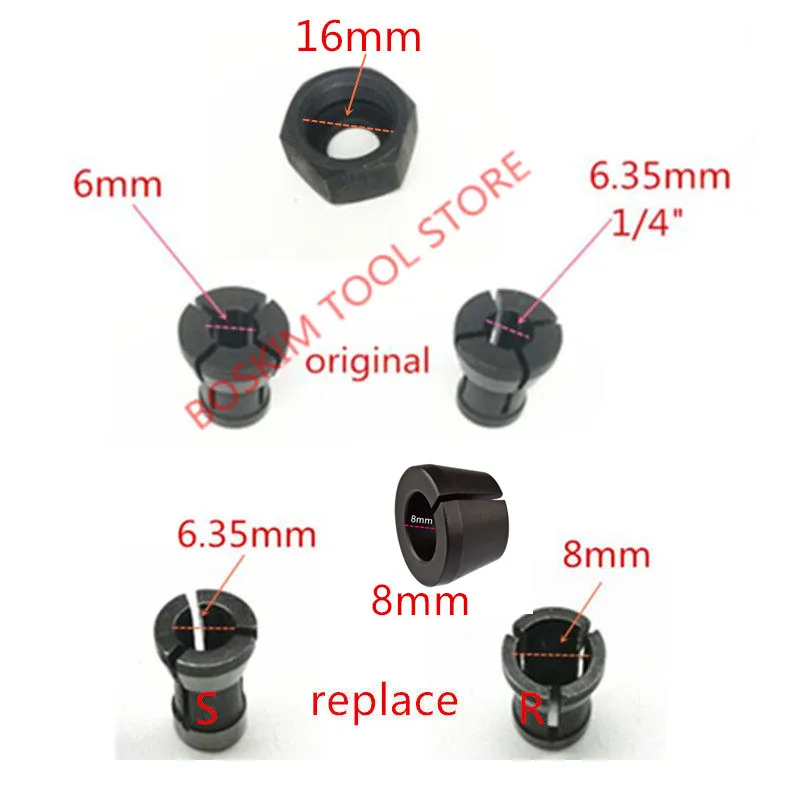 Mandrino Dado Pinza Per Makita 6.35Mm 8Mm Rp0900 Rt0700C Rt0700Cx3 Rt0700Cx2 Muslimate 3620 Mt361 763636-3 763637-1 1/4 "Router