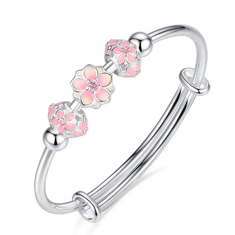 Pink Flower Bracelet: Baby Light Pink Enamel Flower Shaped 