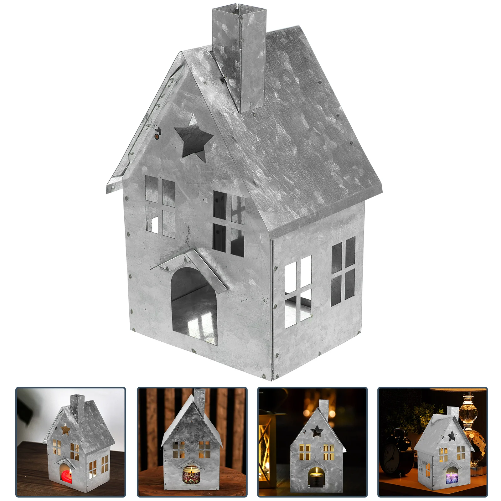 

Iron Holder House Shaped Metal Candlestick Desktop Ornament Holders for Vintage Table Statue Decor