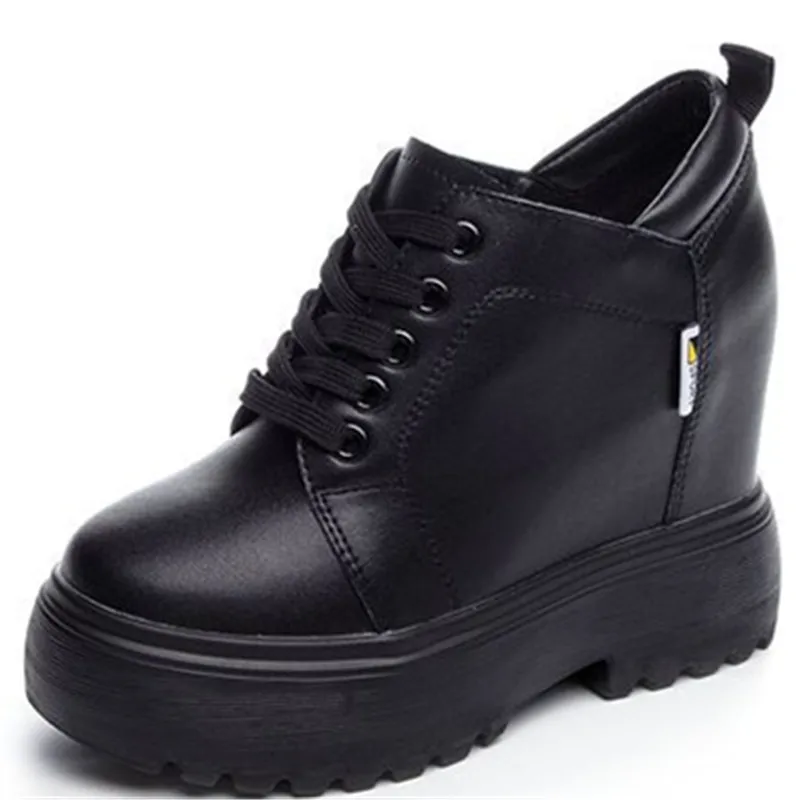 

11cm Genuine Leather Women Platform Shoes Fashion Hidden Heel Female Lace up Shoes Rubber Sole Women Autumn Platform Shoe