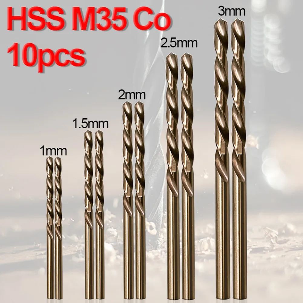 10pcs HSS-Co M35 Cobalt Drill Bit Straight Shank Drill Bits Power Tool Parts 1mm 1.5mm 2mm 2.5mm 3mm For Stainless Steel Auger