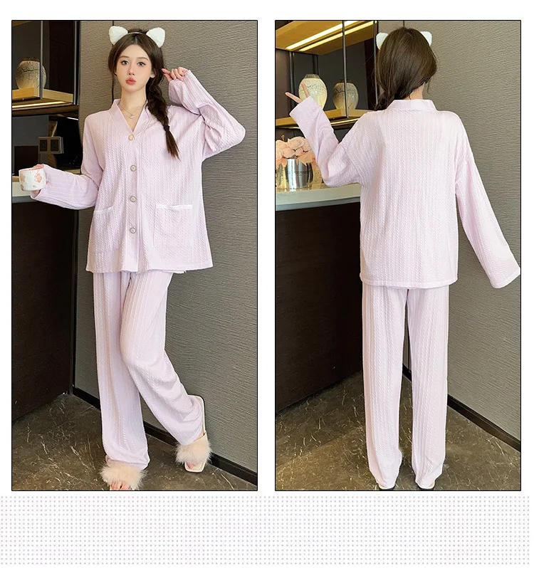 Koreanische sexy Pijama Mujer Frauen Pyjamas Set Baumwolle bequeme 3 Stück Nachtwäsche Brust polster Home Kleidung Winter Pyjamas Femme – Detail 12