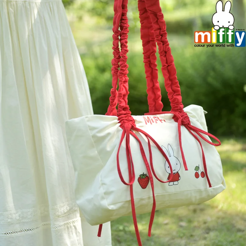 Miffy New Models Anime Cartoon Large Capacity Design Sense Bag Lady Niche Fold Bow Knot Single Shoulder Canvas Daily Kawaii Girl canvas shoulder bag