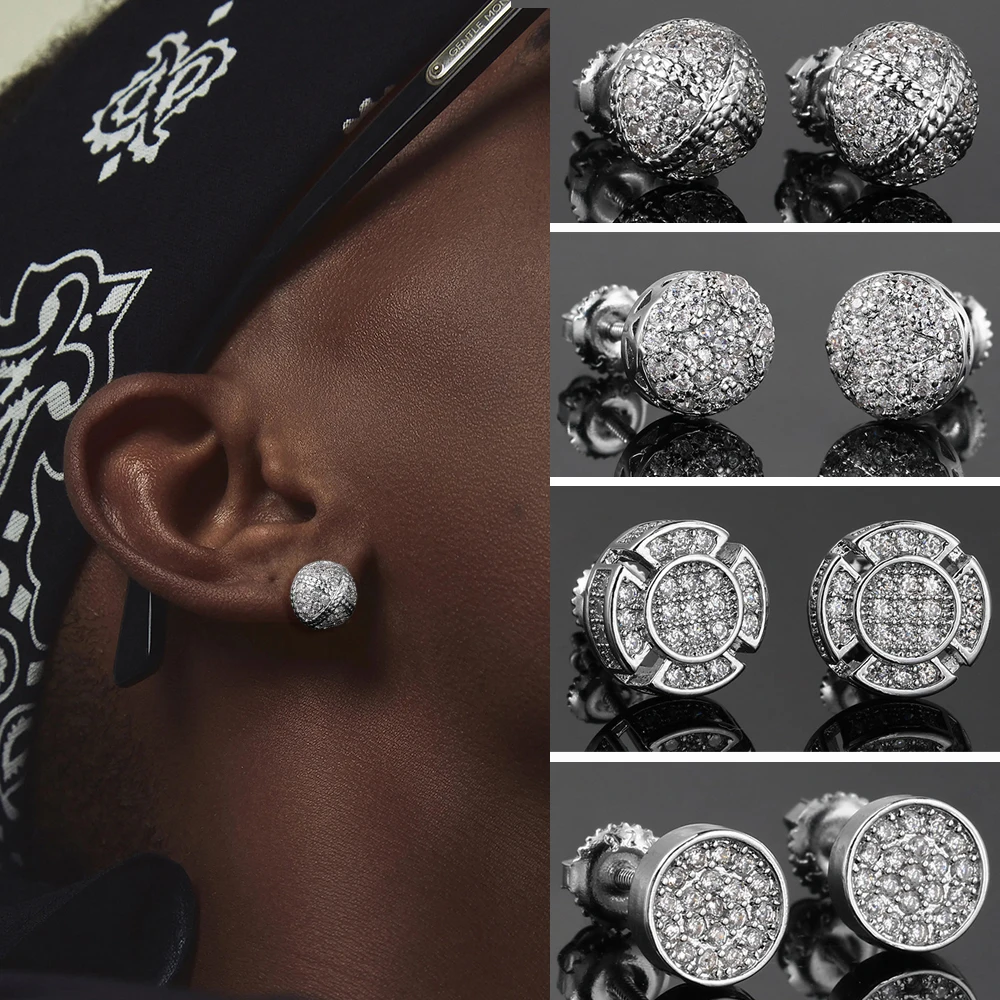 Rock Hip Hop Earrings For Men Iced Out AAA+ Shiny Cubic