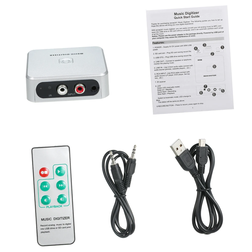 Ezcap241 Music Digitizer Music Player Record Analog in SD Card USB Drive Mini USB Port Play Back Remote Control
