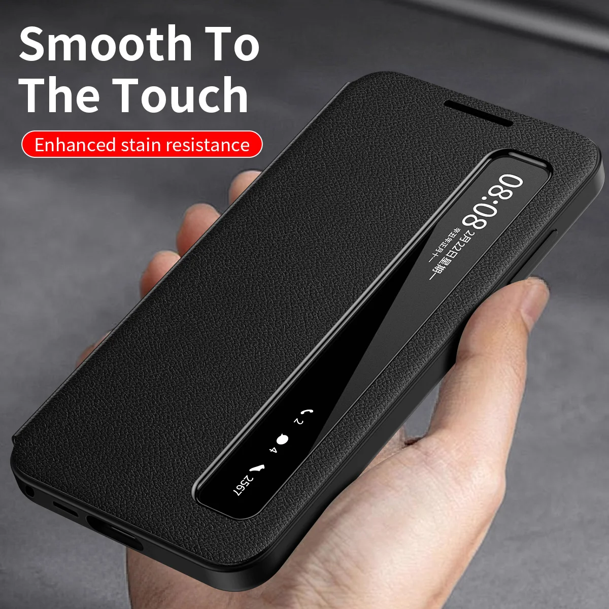 Premium Smart Side Window Flip Leather Phone Case Cover