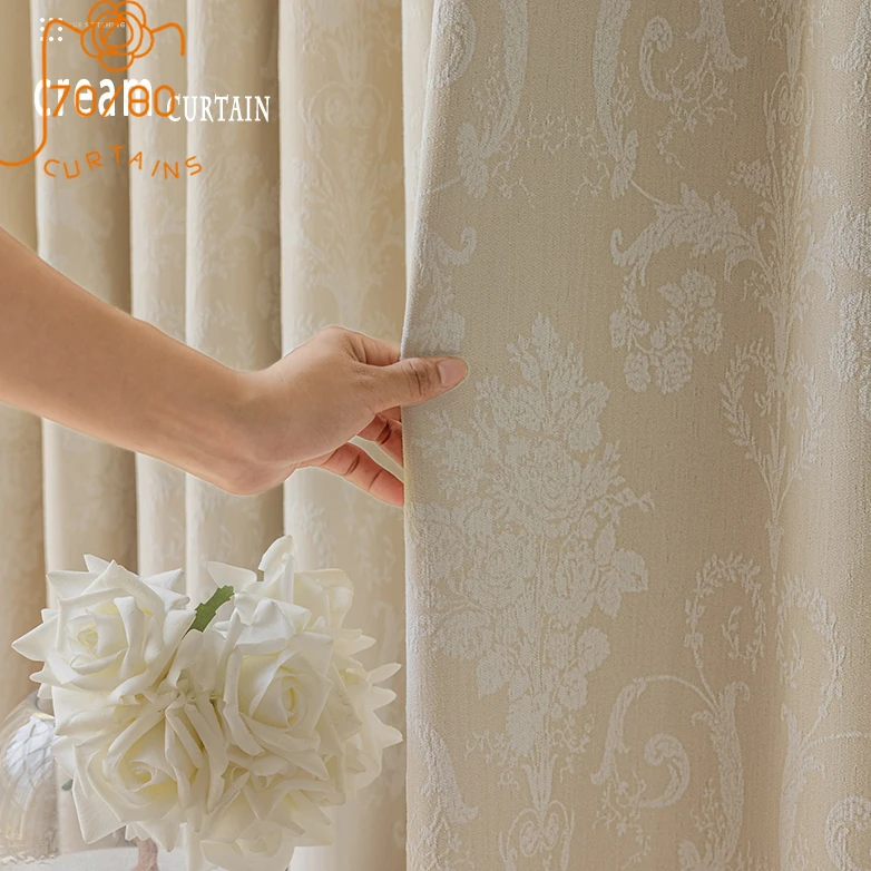 

French Cream Apricot Jacquard Thickened Chenille Curtains Customized for Living Room Bedroom Balcony and Floating Windows