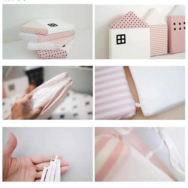 Cotton Baby Bumper Crib Protector Korean 4 Piece House Shape Cot Crib Fence Soft Anti-collision Detachable Washable Bed Surround crib bumper