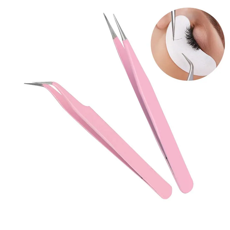 Eyelashes Tweezers 2 Pcs Stainless Steel superhard Tweezers High Precision Anti-static For Eyelash Extensions