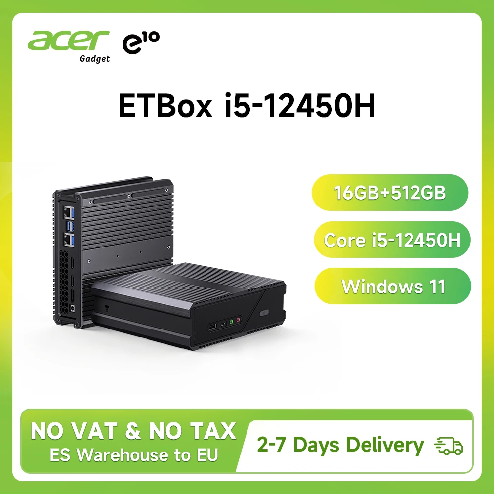 Acer Gadget E10 Etbox Mini Pc Intel Core I5 12450H 16Gb Ddr5 512Gb Ssd 8 Cores Wi-Fi6&2.5Glan Support 3 Displays & 4K@60Hz Output Mini Desktop