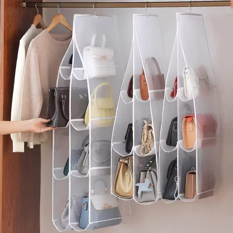 6/8 Grid Handbag Hanging Organizer Multi-layer Foldable Dustproof Oxford Cloth For Family Closet Bedroom hanging handbag organizer,hanging storage organizer,hanging storage bag