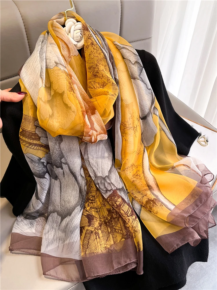 

2022 Spring Women Silk Satin Scarf Luxury Large 190*135 Pashmina Soft Beach Stoles Shawl Wrap Headscarves Hijab Echarpe Bandana