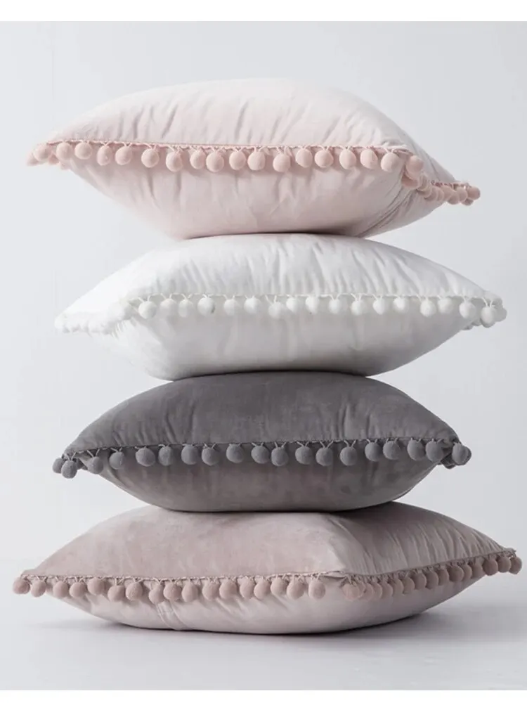 Description Picture 2 of itemVelvet Throw Pillow Covers With Tassels, Decorative Throw Pillow Covers Soft Solid Color Square Pillow Case For Couch Home Sofa