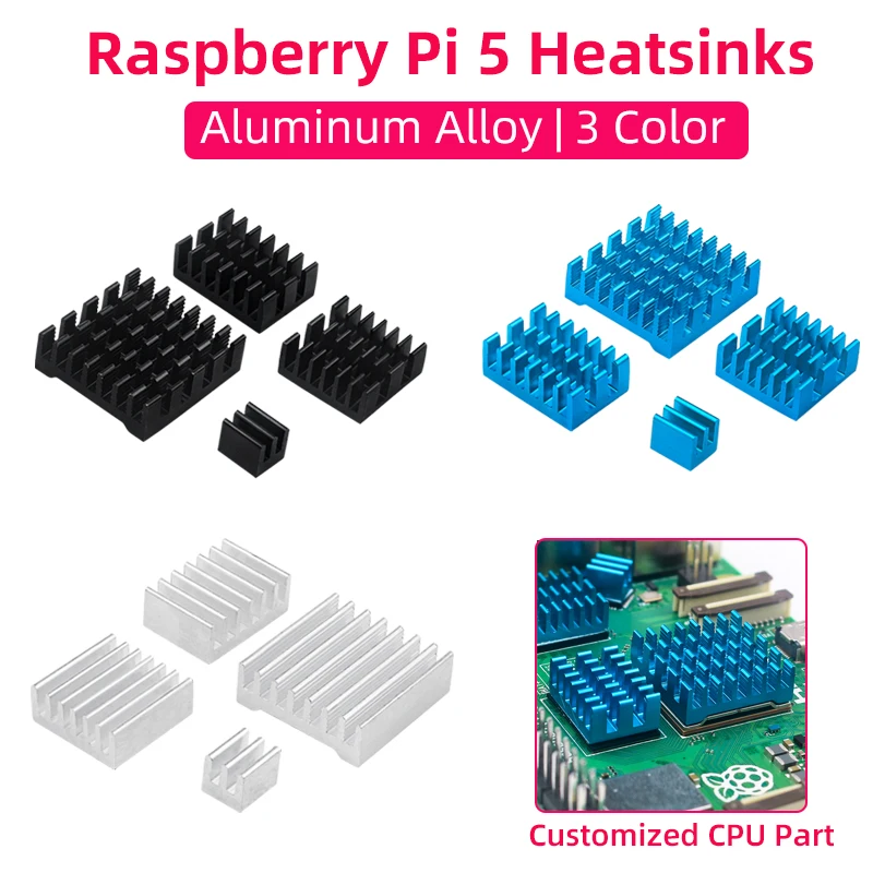 

Aluminum Heatsink for Raspberry Pi 5 Passive Cooling Customized CPU Cooler Radiator Black Blue Gray Metal Heat Sink for RPi 5