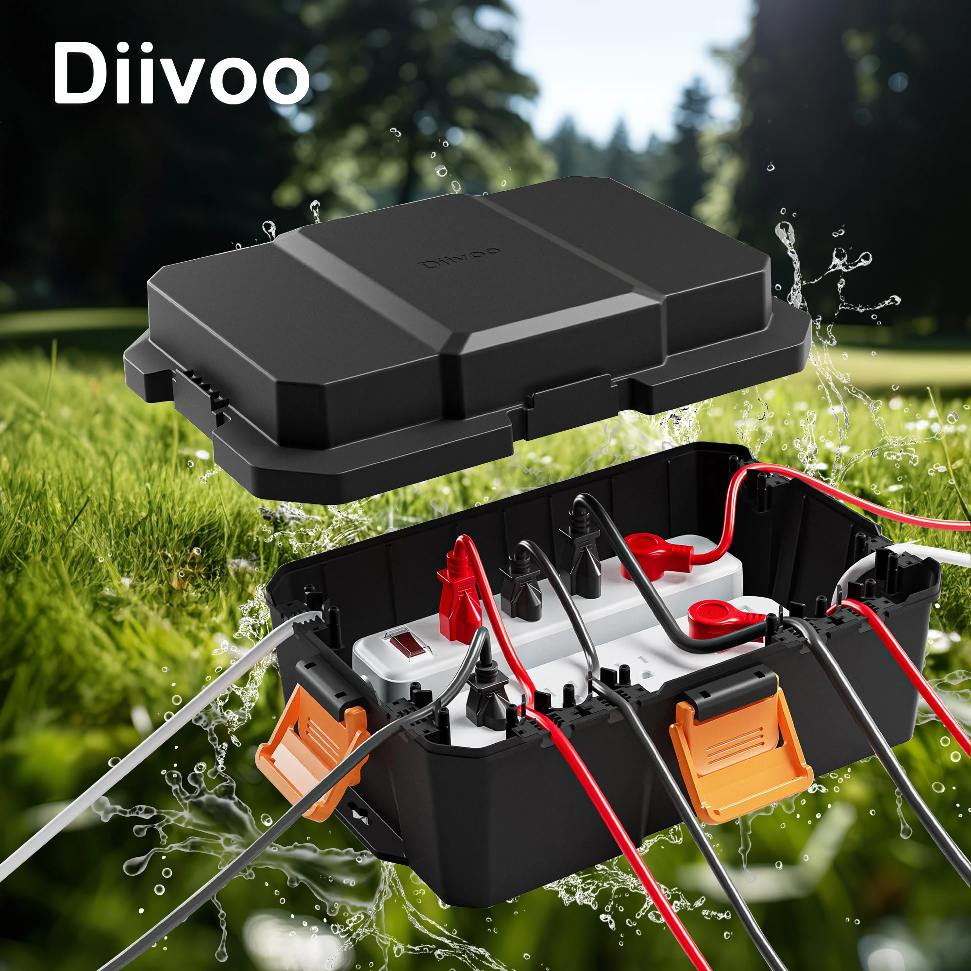 Diivoo Outdoor Waterproof Electrical Box Protect Power Strip with Outside Cable Connection Socket Enclosure for Holiday Garden